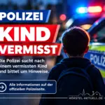 Symbolbild zur Vermisstensuche nach einem Kind in Ibbenbüren: Kind mit Rucksack vor einem Polizeifahrzeug.